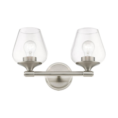Livex Willow 2 Light Vanity Sconce, Brushed Nickel/Clear