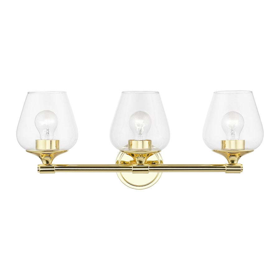 Livex Willow 3 Light Vanity Sconce, Polished Brass/Clear
