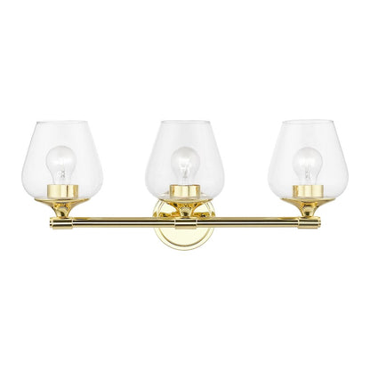 Livex Willow 3 Light Vanity Sconce, Polished Brass/Clear