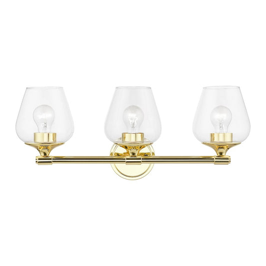 Livex Willow 3 Light Vanity Sconce, Polished Brass/Clear