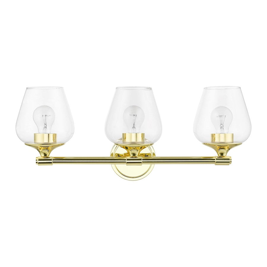 Livex Willow 3 Light Vanity Sconce, Polished Brass/Clear