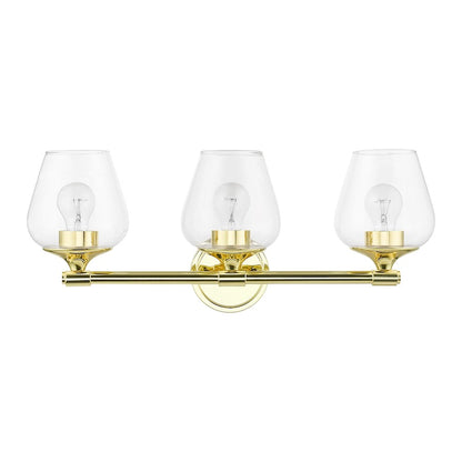 Livex Willow 3 Light Vanity Sconce, Polished Brass/Clear