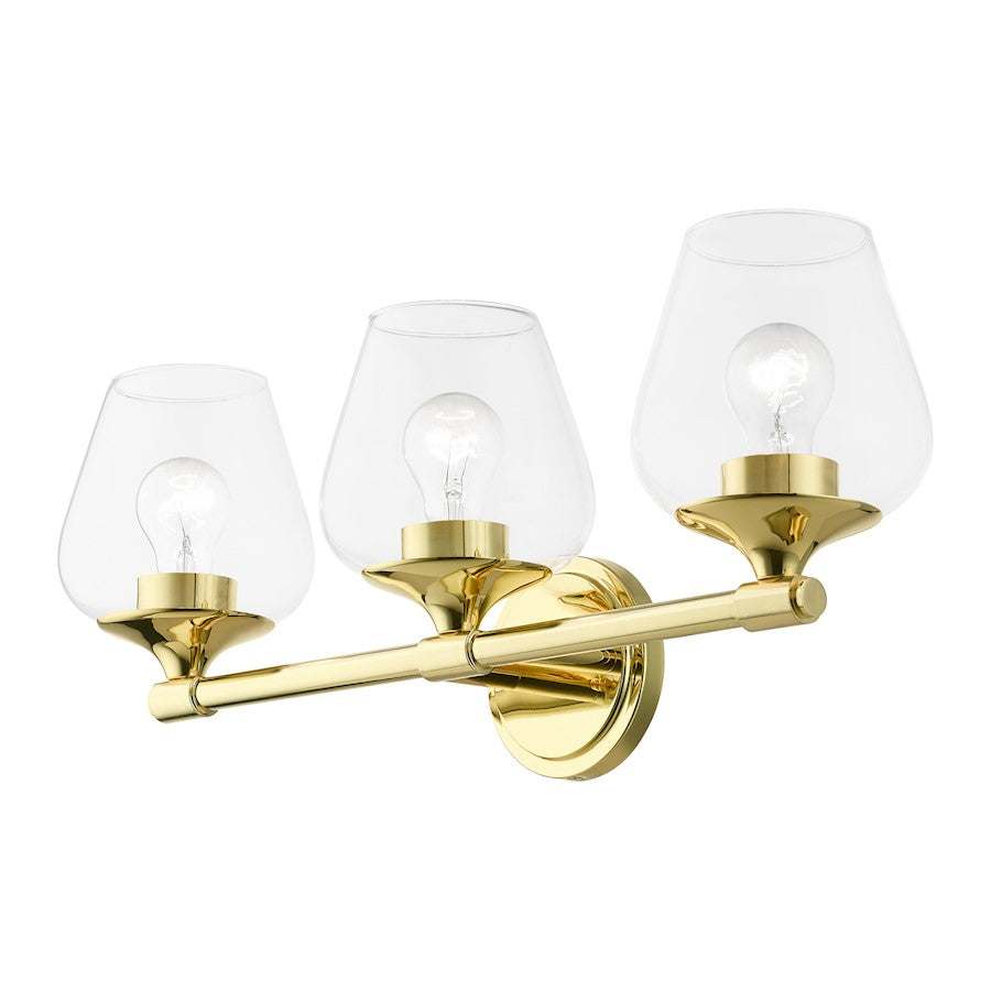 Livex Willow 3 Light Vanity Sconce, Polished Brass/Clear