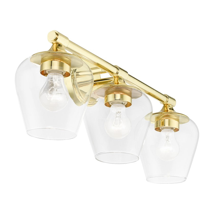 Livex Willow 3 Light Vanity Sconce, Polished Brass/Clear