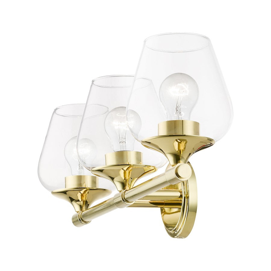 Livex Willow 3 Light Vanity Sconce, Polished Brass/Clear