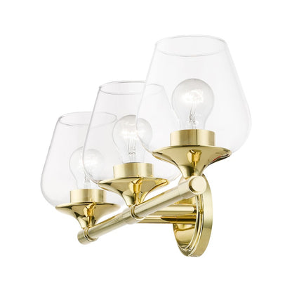 Livex Willow 3 Light Vanity Sconce, Polished Brass/Clear