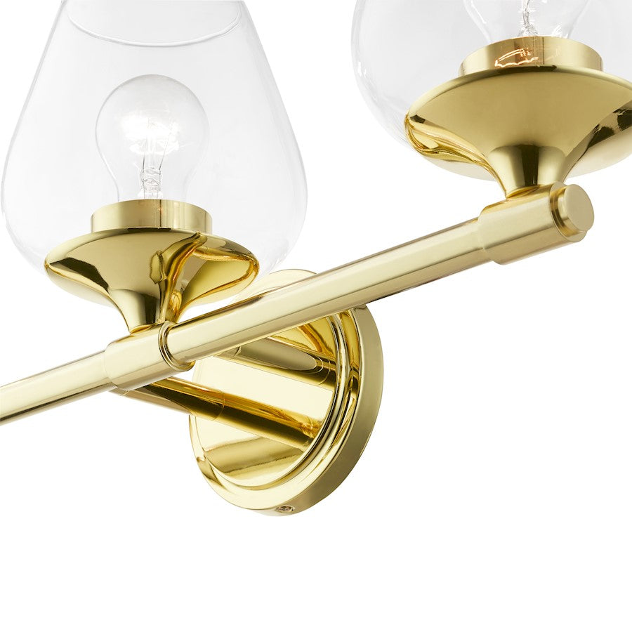 Livex Willow 3 Light Vanity Sconce, Polished Brass/Clear