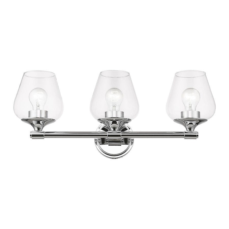 Livex Willow 3 Light Vanity Sconce, Polished Chrome/Clear