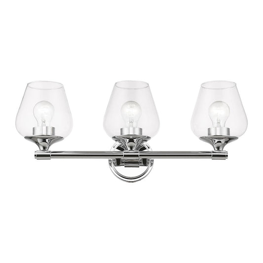 Livex Willow 3 Light Vanity Sconce, Polished Chrome/Clear