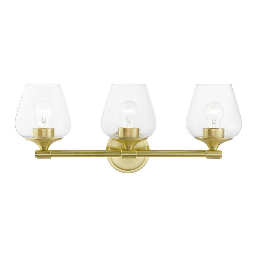 Livex Willow 3 Light Vanity Sconce, Satin Brass/Clear
