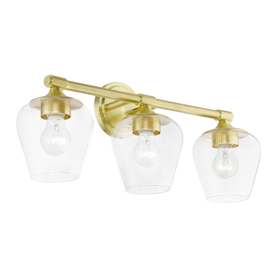 Livex Willow 3 Light Vanity Sconce, Satin Brass/Clear