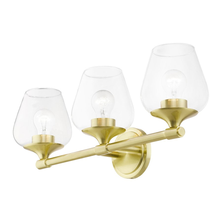 Livex Willow 3 Light Vanity Sconce, Satin Brass/Clear