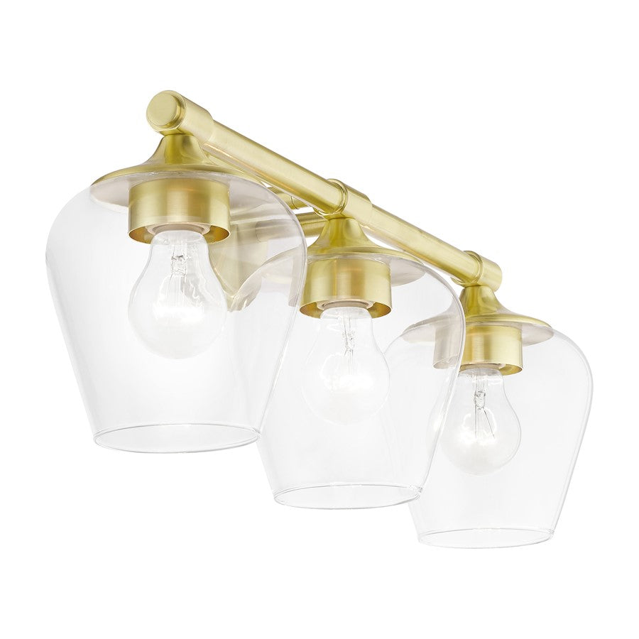Livex Willow 3 Light Vanity Sconce, Satin Brass/Clear