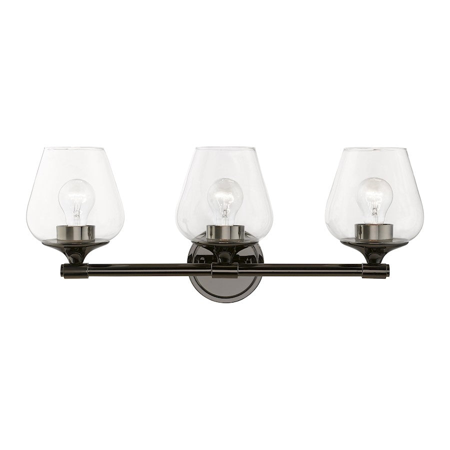 Livex Willow 3 Light Vanity Sconce, Black Chrome/Clear
