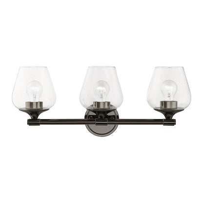 Livex Willow 3 Light Vanity Sconce, Black Chrome/Clear