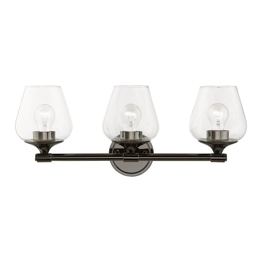 Livex Willow 3 Light Vanity Sconce, Black Chrome/Clear