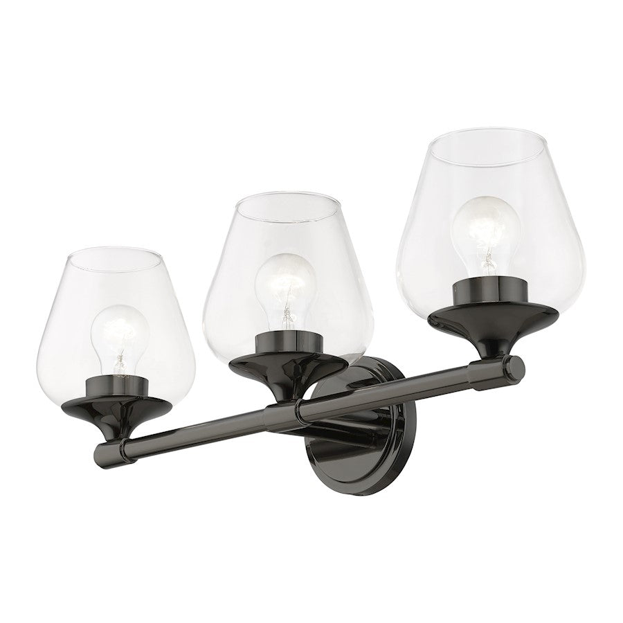 Livex Willow 3 Light Vanity Sconce, Black Chrome/Clear