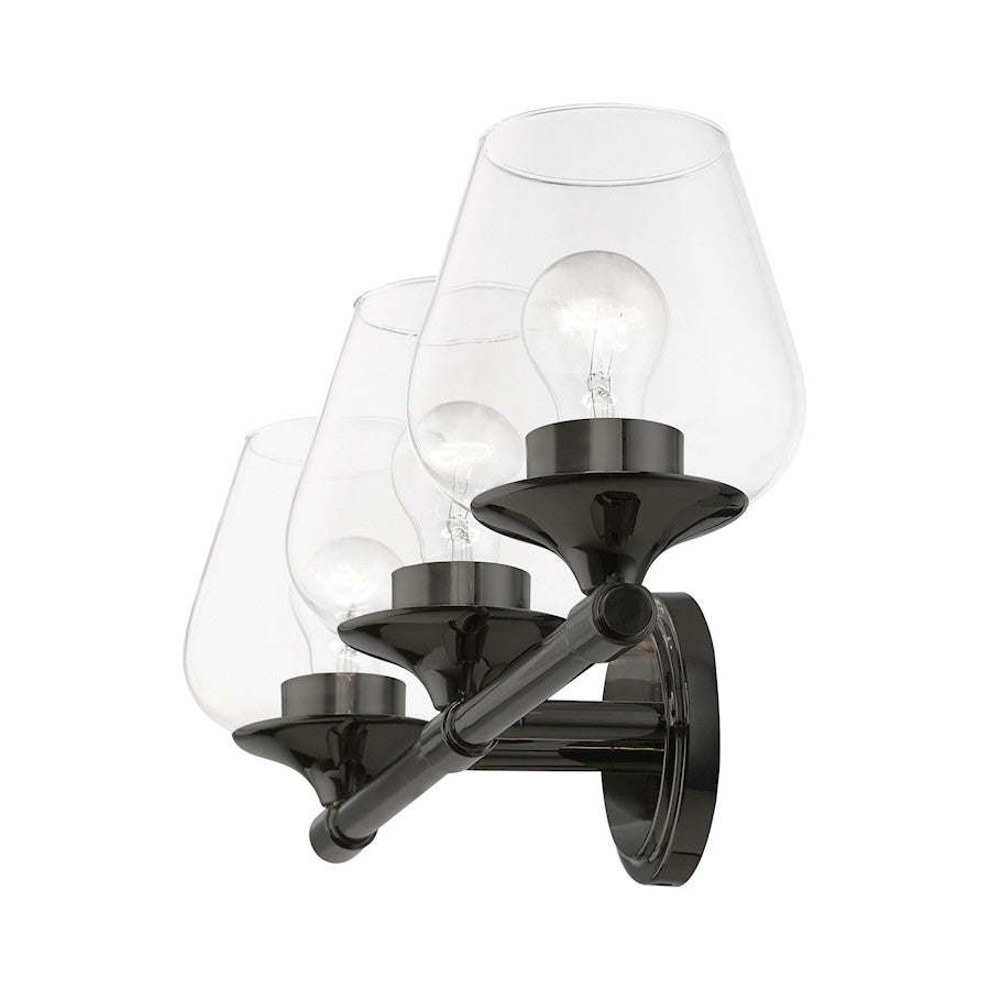 Livex Willow 3 Light Vanity Sconce, Black Chrome/Clear