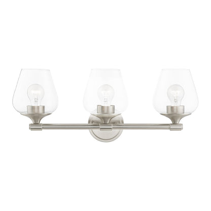 Livex Willow 3 Light Vanity Sconce, Brushed Nickel/Clear