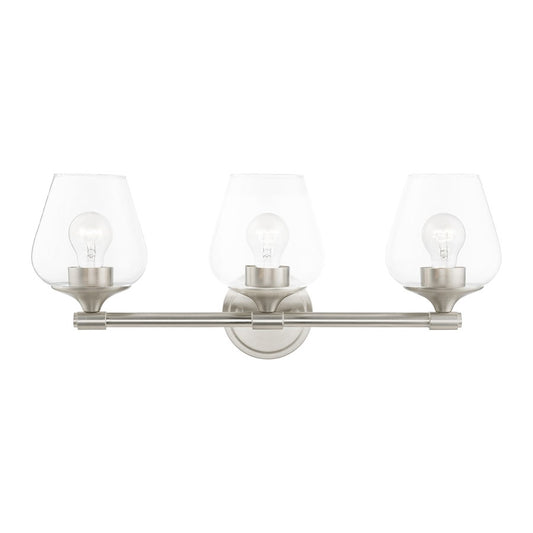 Livex Willow 3 Light Vanity Sconce, Brushed Nickel/Clear