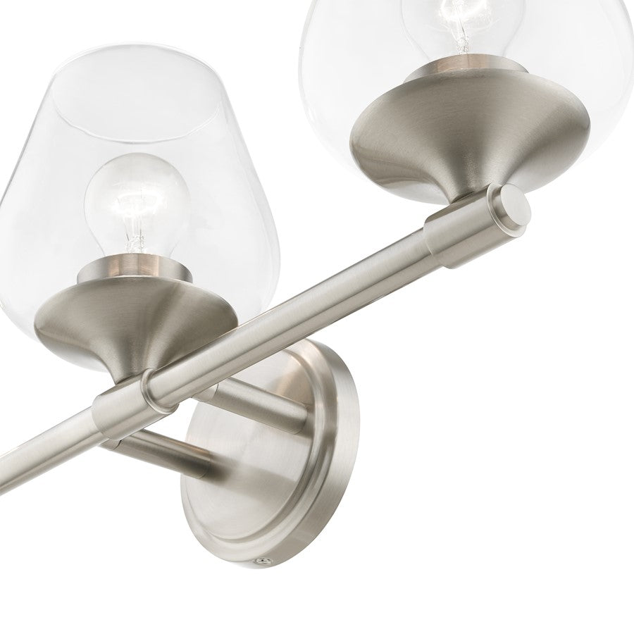 Livex Willow 3 Light Vanity Sconce, Brushed Nickel/Clear