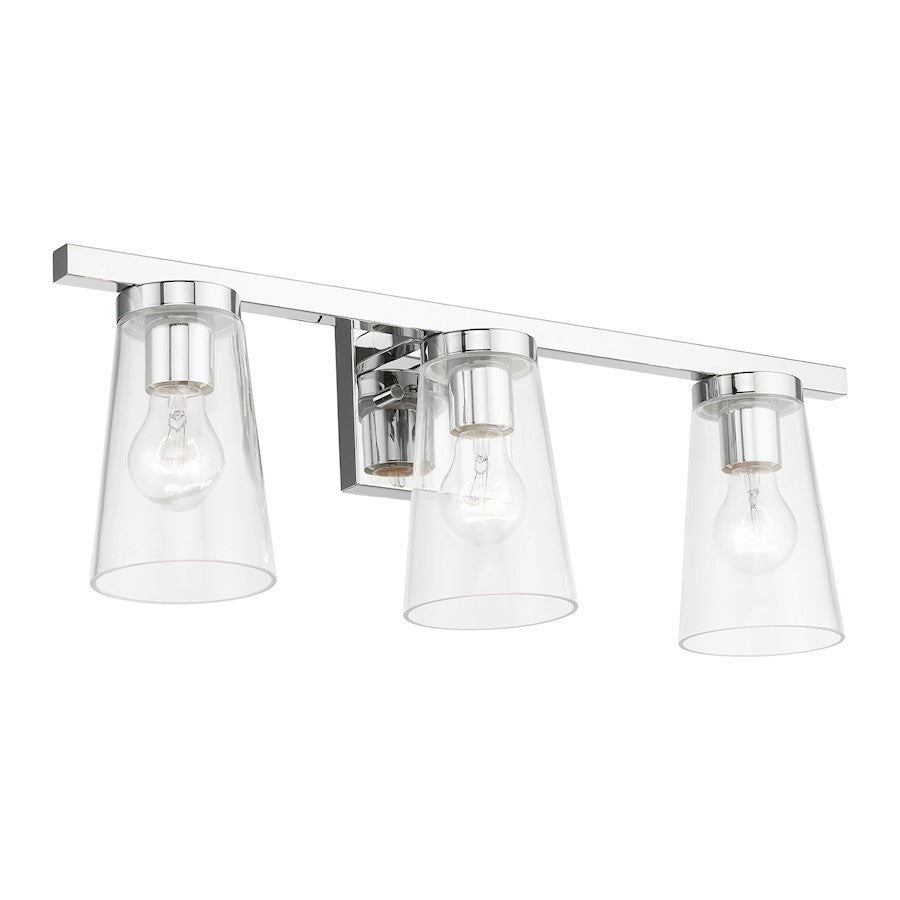 Livex Cityview 3 Light Vanity Sconce, Polished Chrome/Clear