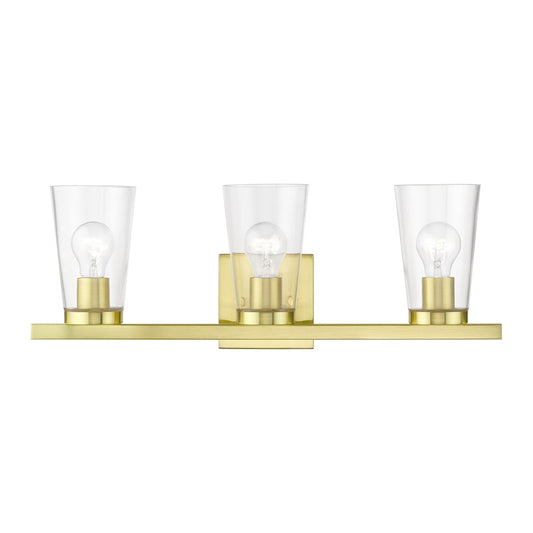 Livex Cityview 3 Light Vanity Sconce, Satin Brass/Clear