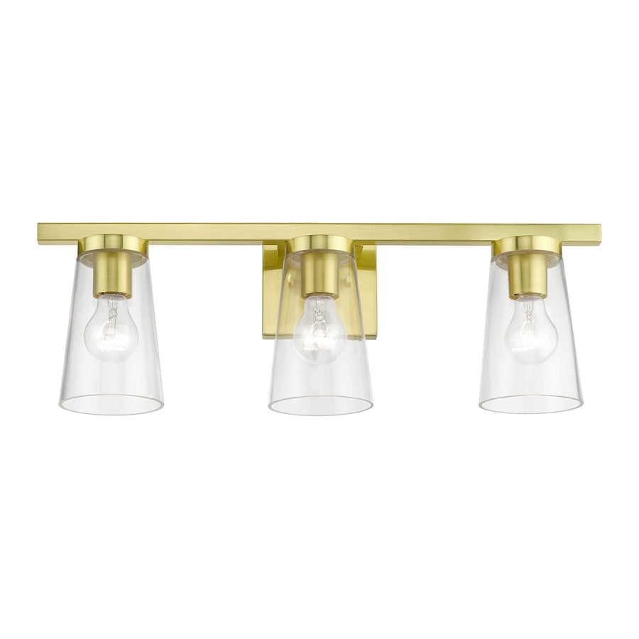 Livex Cityview 3 Light Vanity Sconce, Satin Brass/Clear
