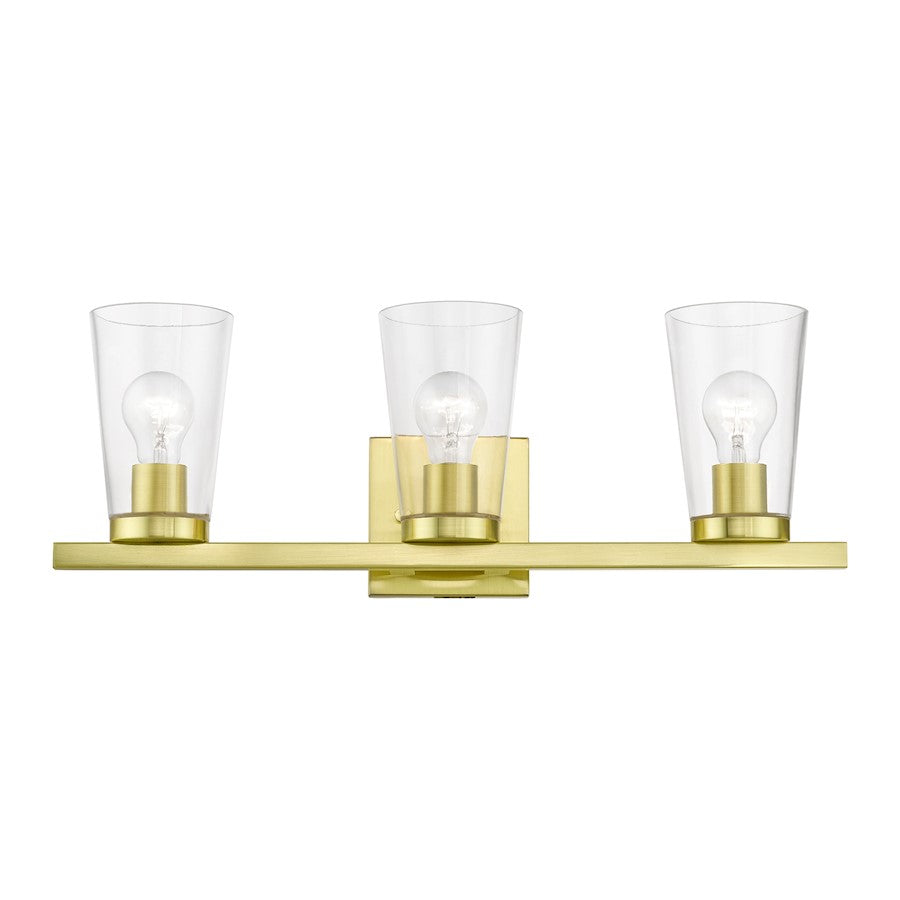 Livex Cityview 3 Light Vanity Sconce, Satin Brass/Clear