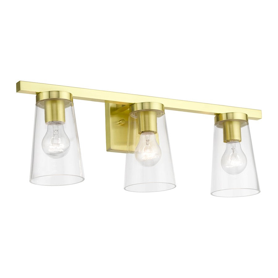 Livex Cityview 3 Light Vanity Sconce, Satin Brass/Clear