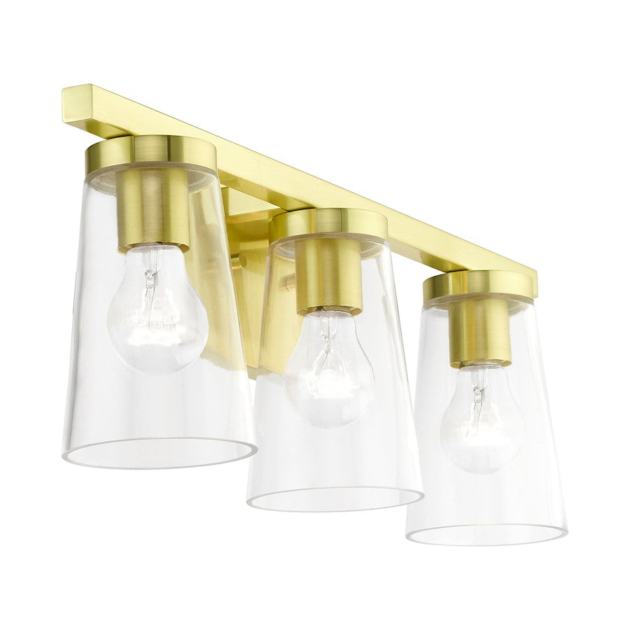 Livex Cityview 3 Light Vanity Sconce, Satin Brass/Clear