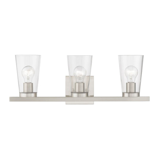 Livex Cityview 3 Light Vanity Sconce, Brushed Nickel/Clear