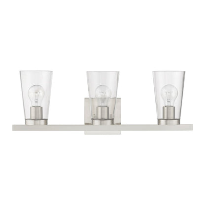 Livex Cityview 3 Light Vanity Sconce, Brushed Nickel/Clear