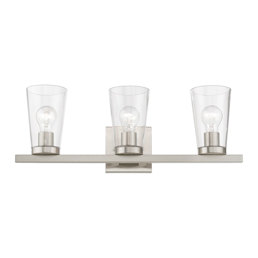 Livex Cityview 3 Light Vanity Sconce, Brushed Nickel/Clear
