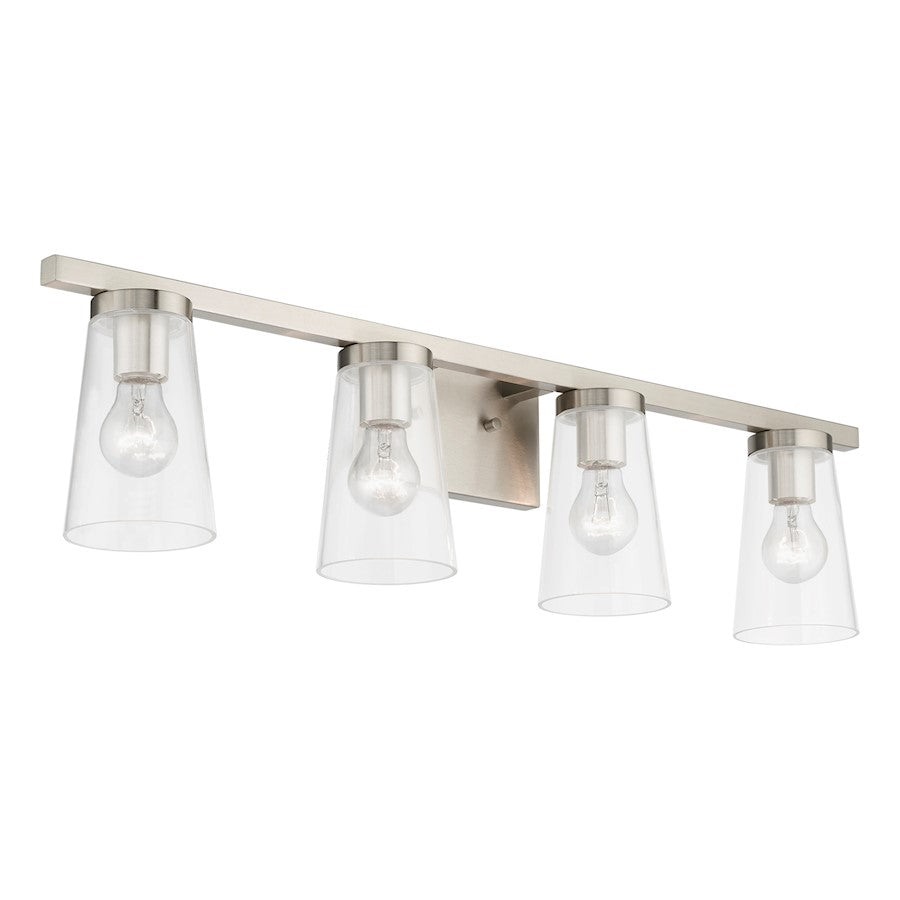 Livex Cityview 4 Light Large Vanity Sconce, Brushed Nickel/Clear