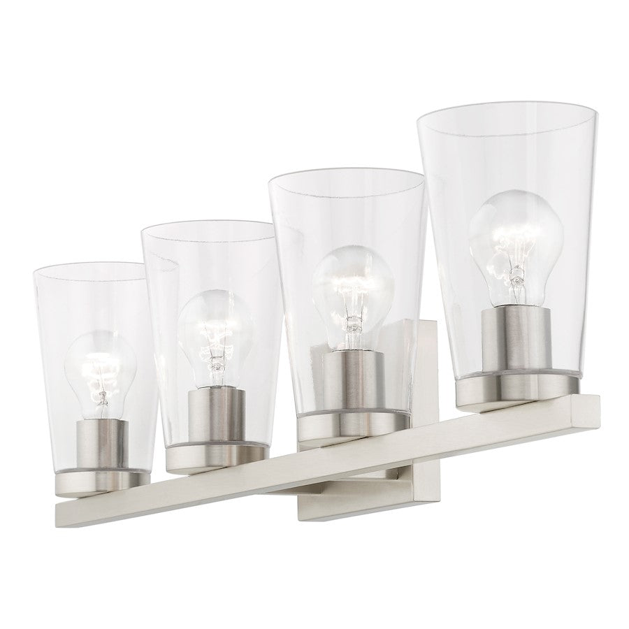Livex Cityview 4 Light Large Vanity Sconce, Brushed Nickel/Clear