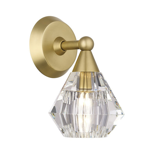 Livex Brussels 1 Light Crystal Single Sconce, Natural Brass/Crystal