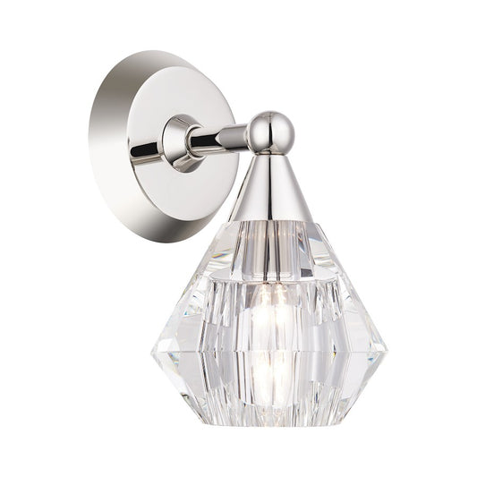 Livex Brussels 1 Light Crystal Sconce, Polished Nickel/Crystal
