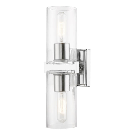 Livex Clarion 2 Light Vanity Sconce, Polished Chrome/Clear