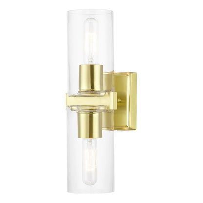 Livex Clarion 2 Light Vanity Sconce, Satin Brass/Clear