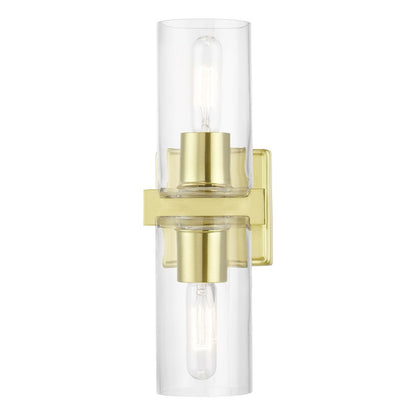 Livex Clarion 2 Light Vanity Sconce, Satin Brass/Clear