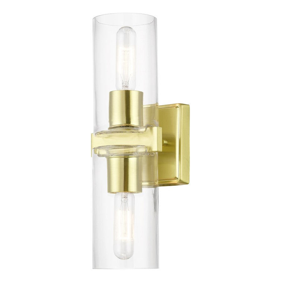 Livex Clarion 2 Light Vanity Sconce, Satin Brass/Clear