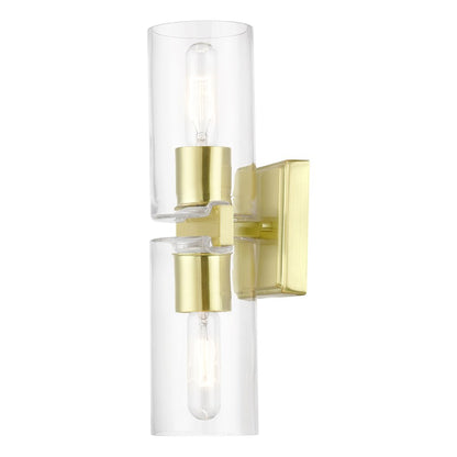 Livex Clarion 2 Light Vanity Sconce, Satin Brass/Clear