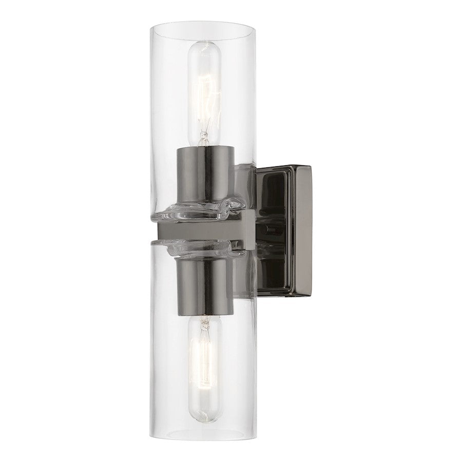 Livex Clarion 2 Light Vanity Sconce, Black Chrome/Clear