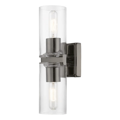 Livex Clarion 2 Light Vanity Sconce, Black Chrome/Clear