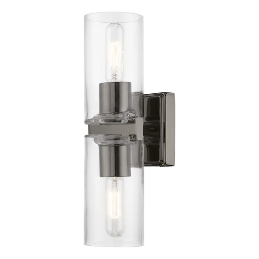 Livex Clarion 2 Light Vanity Sconce, Black Chrome/Clear