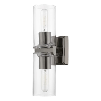 Livex Clarion 2 Light Vanity Sconce, Black Chrome/Clear
