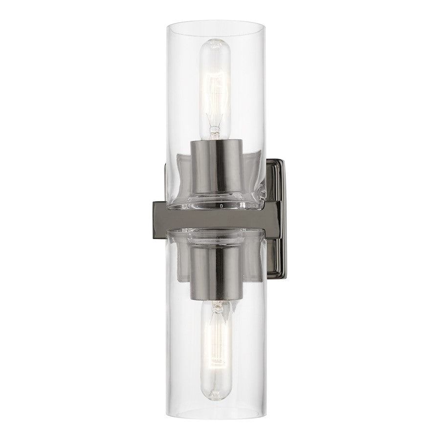 Livex Clarion 2 Light Vanity Sconce, Black Chrome/Clear