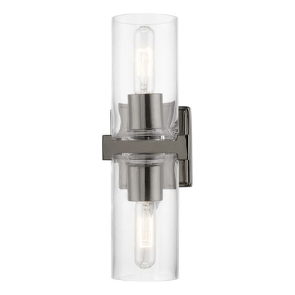Livex Clarion 2 Light Vanity Sconce, Black Chrome/Clear