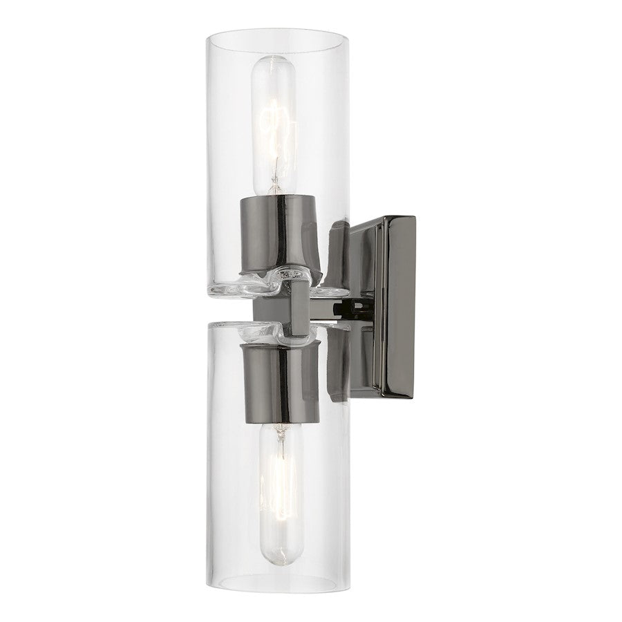Livex Clarion 2 Light Vanity Sconce, Black Chrome/Clear